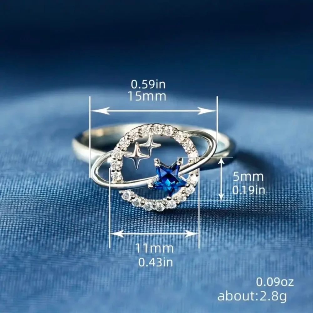 Star and Moon Ring, Planet and Star Ring, Cubic Zirconia Star and Planet Ring